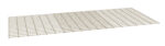 A rectangular beige metal grid with evenly spaced horizontal and vertical bars, angled downward from left to right.