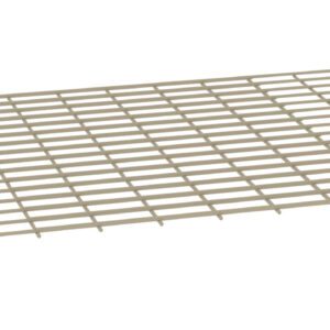 A rectangular beige metal grid with evenly spaced horizontal and vertical bars, angled downward from left to right.