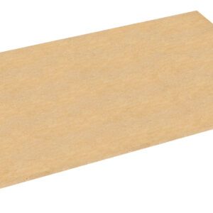 A rectangular sheet of medium-density fiberboard (MDF) with a light brown surface, shown at an angle on a white background.