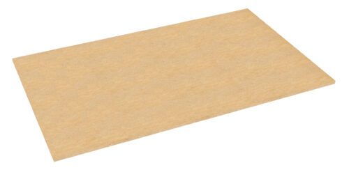 A rectangular sheet of medium-density fiberboard (MDF) with a light brown surface, shown at an angle on a white background.