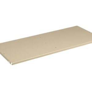 A beige, rectangular metal shelf with smooth edges and pre-drilled holes, designed for wall mounting or installation in a shelving unit. The shelf appears clean and new against a white background.