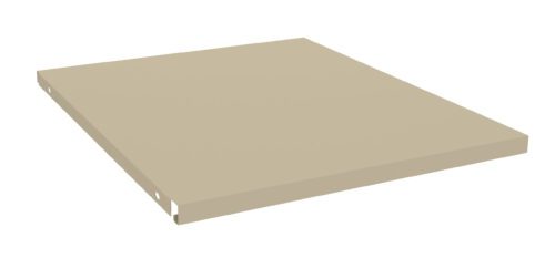 Image of a beige, rectangular shelf panel with two small circular holes on the left side. The flat surface is shown against a plain white background.