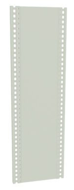 A tall, rectangular metal panel with a light gray finish. It features a series of evenly spaced small square holes along the left and right edges.