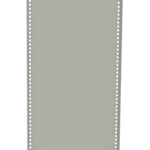A vertical, blank film strip with evenly spaced perforations along the edges, set against a white background. The strip is light gray and centered in the image.