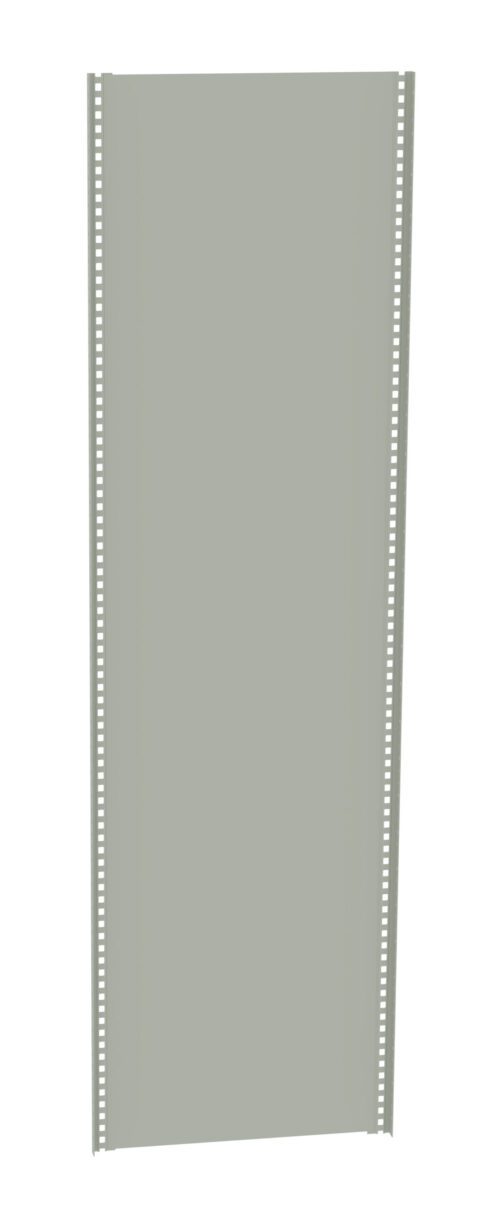 A vertical, blank film strip with evenly spaced perforations along the edges, set against a white background. The strip is light gray and centered in the image.