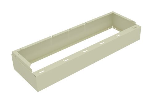A rectangular, light beige plastic frame with open sides and small notches along the top edges, designed for structural or mounting purposes.