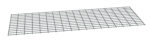 A rectangular metal grid panel with a pattern of evenly spaced horizontal and vertical lines. The grid is slightly angled, creating a sense of depth, and is isolated on a white background.