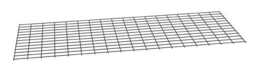 A rectangular metal grid panel with a pattern of evenly spaced horizontal and vertical lines. The grid is slightly angled, creating a sense of depth, and is isolated on a white background.