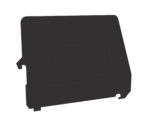 A black, rectangular object with slightly rounded corners and a few notches on the edges. It has a recessed, smaller rectangle in the center, creating a layered appearance. The surface appears smooth and flat.