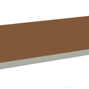 Rectangular brown tabletop with a light-colored edge, viewed from a slight angle against a plain white background.