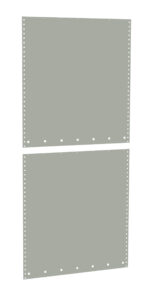 Two blank, rectangular sheets of paper with evenly spaced holes along the sides are aligned vertically. The top sheet has holes on all four sides, while the bottom sheet is cropped at the top with holes on three sides.