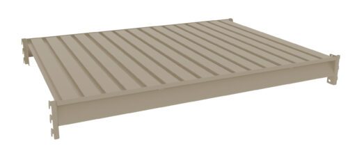 3D rendering of a beige metal platform with ribbed texture and raised edges. The platform appears industrial and is isolated on a white background.