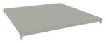 A large, flat metal shelf with holes along the edges, designed for a shelving unit or industrial storage system. The shelf is rectangular and rests on small brackets at each corner.