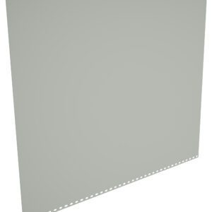 A rectangular sheet of gray paper with perforated edges, viewed at an angle. The perforations form a continuous line along the top and bottom edges, suggesting it may be used in a dot matrix printer or similar printing device.