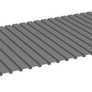 Illustration of a flat, rectangular, corrugated metal sheet with parallel ridges, oriented horizontally against a plain white background.