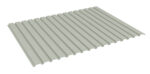Image of a rectangular sheet of corrugated metal with a series of evenly spaced ridges. The metal has a light gray color and is displayed on a white background.