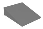 A gray, three-dimensional geometric shape resembling a wedge or triangular prism with a flat rectangular base and a sloped top surface. The shape appears solid and uniform in color.