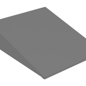 A gray, three-dimensional geometric shape resembling a wedge or triangular prism with a flat rectangular base and a sloped top surface. The shape appears solid and uniform in color.