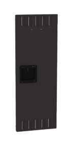 A tall, rectangular black metal sheet with a recessed square cutout in the center and vertical slots along the top and bottom edges.