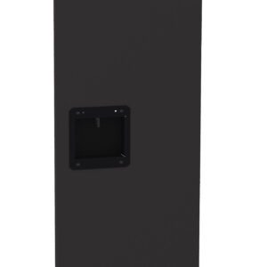 A tall, rectangular black metal sheet with a recessed square cutout in the center and vertical slots along the top and bottom edges.