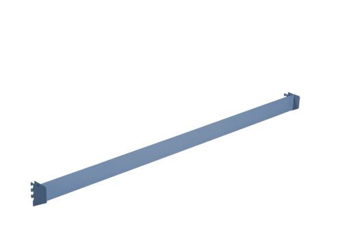A long, narrow, blue metal bar with notched ends against a plain white background. The bar appears to be a structural or connecting component, possibly for assembly purposes.