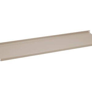 Rectangular metal shelf with a beige finish, featuring a flat surface and small flanges on each end. The shelf has holes for mounting, designed for storage or organizational use.