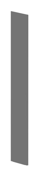 A tall, thin, rectangular gray object standing upright on a white background.