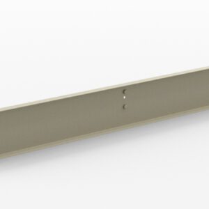 A long, rectangular metal bracket with multiple bolt holes and a light beige finish, resting on a white surface. The bracket is slightly angled towards the viewer, displaying its uniform thickness and smooth texture.