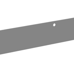 A long, flat, gray metal panel with a straight edge and two small notches along the bottom. It has two small circular holes evenly spaced along its length.