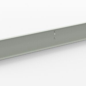 A long, rectangular metal bracket with a smooth surface, featuring small holes at each end and a couple of holes in the center, displayed against a plain white background.