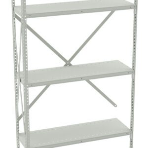 Tall, metal shelving unit with six adjustable shelves and a cross-brace for stability. The shelf is empty and has a simple design, suitable for storage in a garage, warehouse, or office.