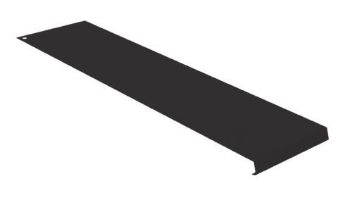 uk97wamrupxho9e3jmkf.jpg A long, flat, black metal bracket with a slight bend at one end and a small hole for mounting. The surface appears smooth and uniform in color.