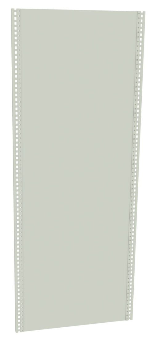 A tall, light gray perforated metal panel with evenly spaced holes along its vertical edges.