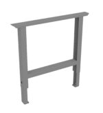 Grey metal table frame with an adjustable height feature. The frame has a rectangular shape with a supportive horizontal crossbar. The design is minimalist and sleek, suitable for modern furniture assembly.
