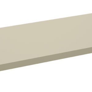 A flat, rectangular, beige metal panel with small holes at each corner. The panel has a slightly raised edge along the longer sides. Its laid on a white background.