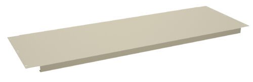 A flat, rectangular, beige metal panel with small holes at each corner. The panel has a slightly raised edge along the longer sides. Its laid on a white background.