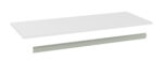 A white rectangular tabletop and a metallic support beam placed beneath it, isolated on a white background.