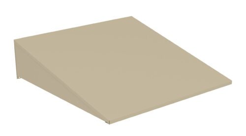 A beige, rectangular metal ramp with a gentle incline. The image shows a side view, highlighting the sloped surface and the flat base designed for transitional access.