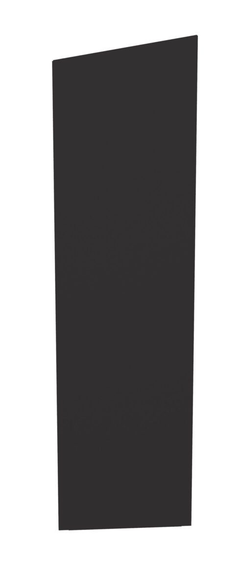 uz5kk6nxgxbig8ngojjh.jpg A tall, narrow, black rectangular object with a slightly slanted top edge stands against a white background.