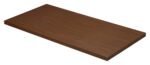 Rectangular wooden shelf with a smooth, dark brown finish, viewed at an angle against a white background.