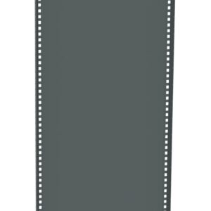 A vertical gray film strip with perforated edges running along both sides. The strip is featureless, lacking any visible images or markings.