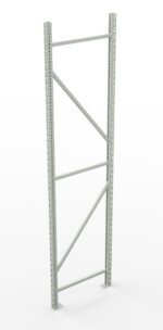 A metal frame with vertical posts and crossbars, designed for structural support or storage. The frame is light gray and features perforated holes along the vertical posts, allowing for adjustable assembly. The background is plain white.