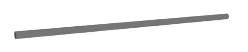A long, thin, gray cylindrical rod is depicted against a white background, oriented diagonally from the upper left to the lower right.