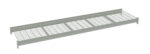 A gray metal wire shelf with a grid pattern, viewed from an angled perspective. The shelf is rectangular and has a solid border around the edges. The design suggests it is used for storage or organization.