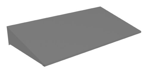 A 3D render of a simple, gray, slanted rectangular prism with a triangular side, resembling a flat roof or awning. The object is displayed on a white background.