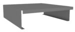 A 3D rendering of a minimalist gray table with rectangular sides and a flat top, creating a modern, industrial look. The design is simple and functional, with straight lines and a smooth surface.