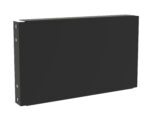 Dark grey rectangular metal panel with a smooth surface and beveled edges, viewed from a slight angle. Three visible circular mounting holes along one side.