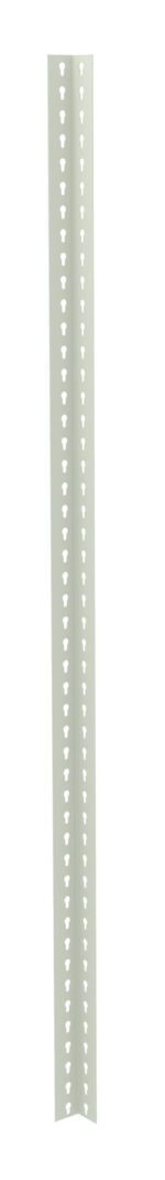 A long, narrow metal strip with regular triangular perforations running vertically. The strip is bent at a right angle, resembling a corner bracket or edge protector. The metal surface has a light, reflective finish.
