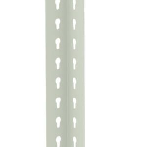 A long, narrow metal strip with regular triangular perforations running vertically. The strip is bent at a right angle, resembling a corner bracket or edge protector. The metal surface has a light, reflective finish.