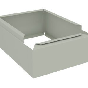 Rectangular, light gray vent or duct connector with open sides and a flap on the top edge extends outward. Appears to be made of metal and has a smooth finish.